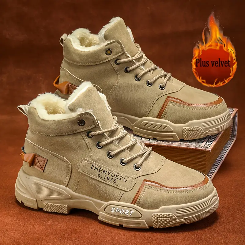 Men's Thermal Insulated Winter Snow Boots - Plush Fleece Lining with Striped Design