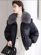 Removable Faux Fur Lined Thickened Winter Coat - Casual Loose Fit A-Line Cut