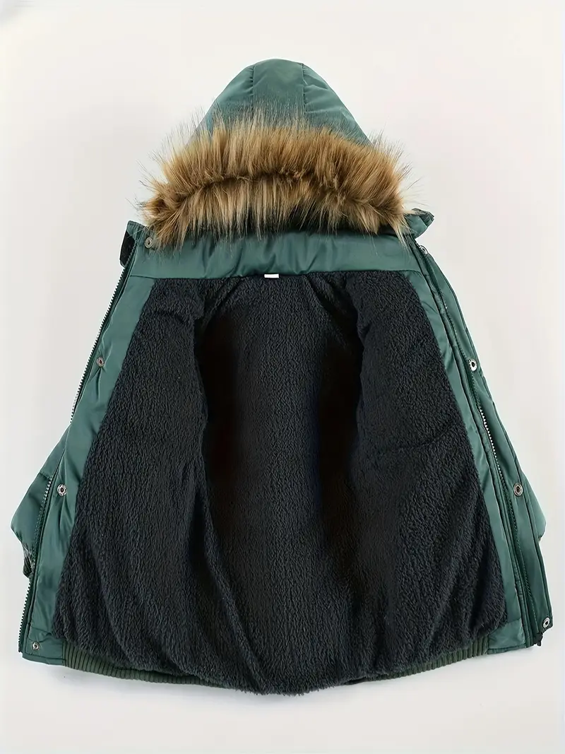 Boys' Casual Hooded Winter Coat - Fleece-Lined Zip-Up Jacket