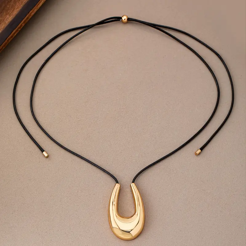 Adjustable Minimalist U-Shaped Golden-Tone Metal Necklace