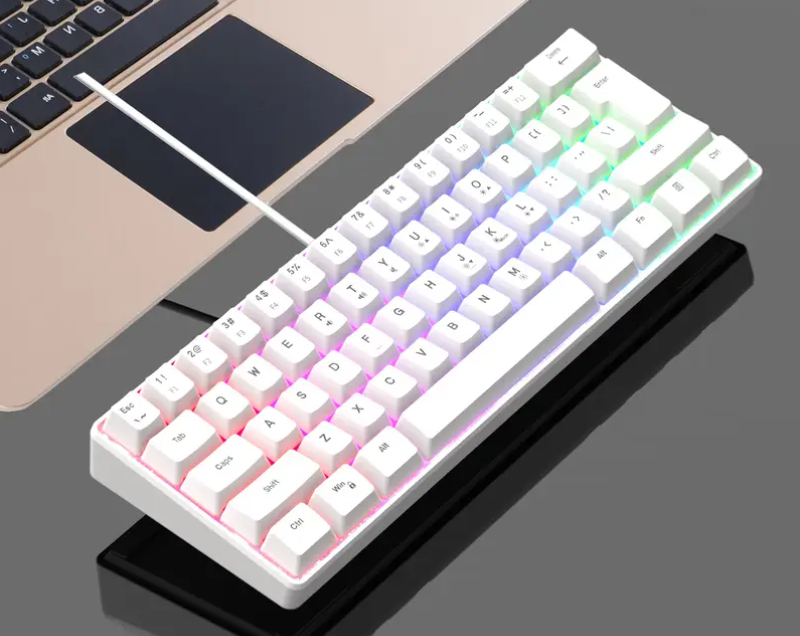 RGB žaidimų USB šviečianti klaviatūra - mini 60 % kompiuterio klaviatūra 61 klavišas