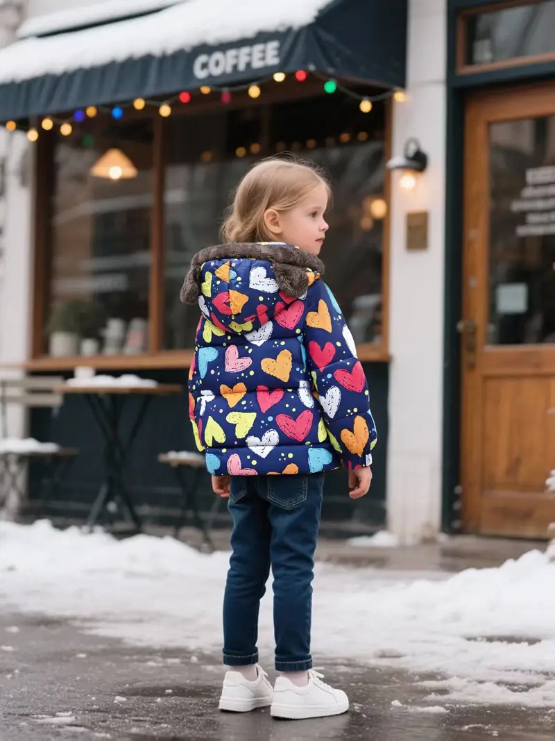 Girls' Reversible Hooded Winter Jacket - Two-in-One Coat with Animal Print