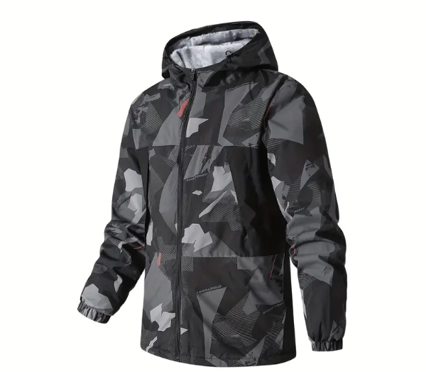 Men's Heavyweight Windproof Jacket - Thermal Insulated Hooded Coat with Camouflage Design
