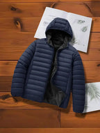 Men's Lightweight Hooded Winter Jacket - Full-Zip Coat with No Bulk Design