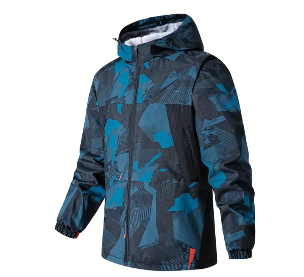 Men's Heavyweight Windproof Jacket - Thermal Insulated Hooded Coat with Camouflage Design