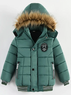 Boys' Casual Hooded Winter Coat - Fleece-Lined Zip-Up Jacket