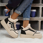 Women's Winter Chunky Platform Snow Boots - Shiny Black with Beige Plush Lining