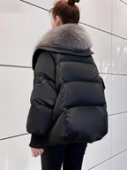 Removable Faux Fur Lined Thickened Winter Coat - Casual Loose Fit A-Line Cut