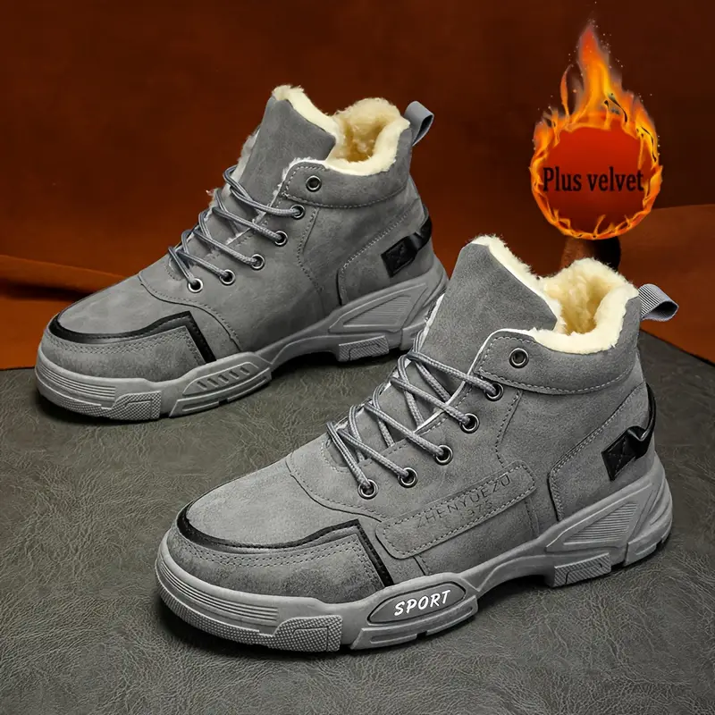 Men's Thermal Insulated Winter Snow Boots - Plush Fleece Lining with Striped Design