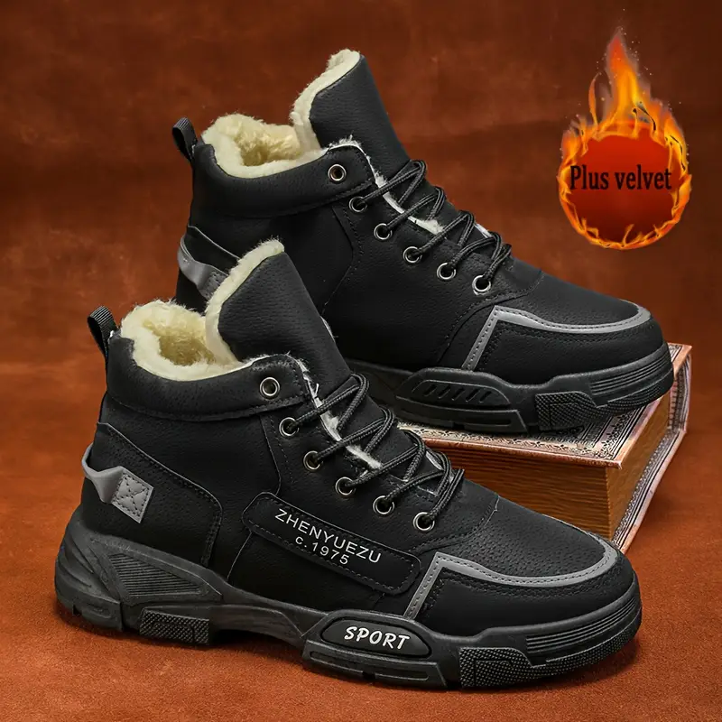 Men's Thermal Insulated Winter Snow Boots - Plush Fleece Lining with Striped Design