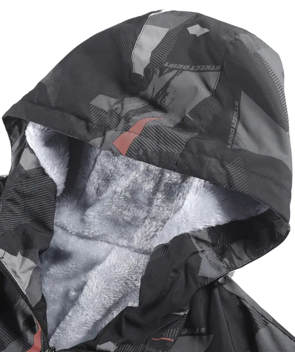 Men's Heavyweight Windproof Jacket - Thermal Insulated Hooded Coat with Camouflage Design