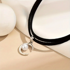 Elegant Black Rope Double Layer Choker with Moon Pendant