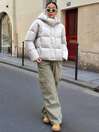 Women's Hooded Winter Jacket - Loose Fit Lined Coat with Front Pockets