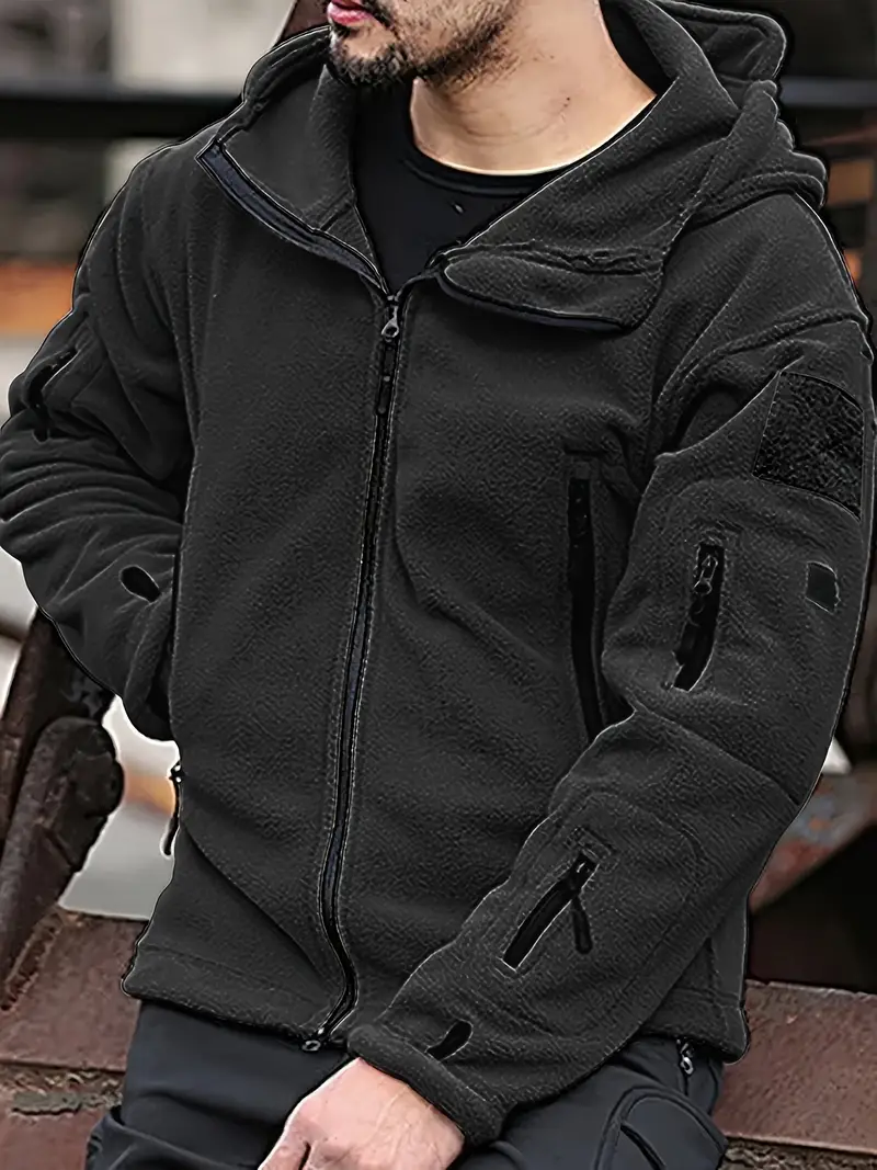 Men's Fleece Jacket - Warm Winter Hooded Zip-Up Sweatshirt with Pockets