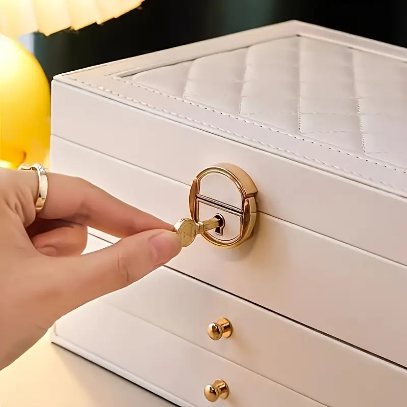 Luxury Faux Leather Jewelry Box - Large Capacity Organizer with Lock & Soft Drawers