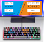 RGB žaidimų USB šviečianti klaviatūra - mini 60 % kompiuterio klaviatūra 61 klavišas