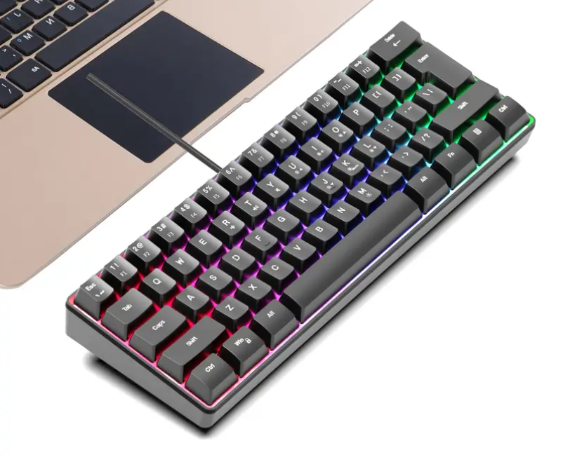 RGB žaidimų USB šviečianti klaviatūra - mini 60 % kompiuterio klaviatūra 61 klavišas