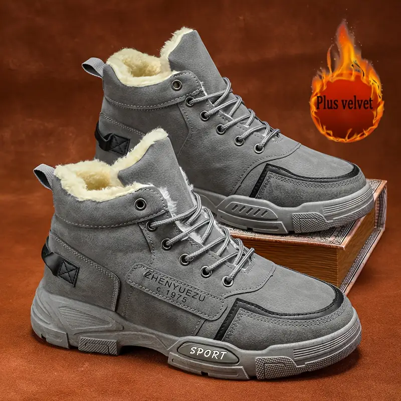 Men's Thermal Insulated Winter Snow Boots - Plush Fleece Lining with Striped Design