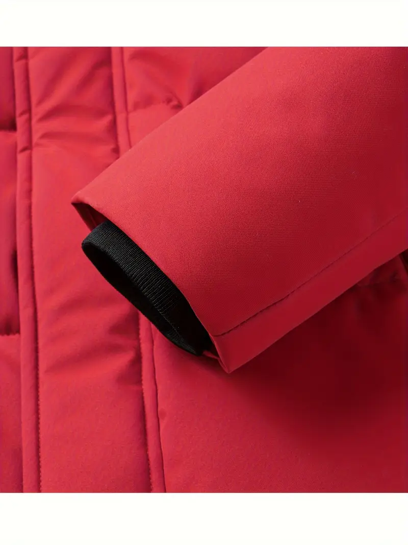 Men's Heavy-Duty Winter Jacket - Hooded Coat with Zippered Front in Beige/Brown Two-Tone