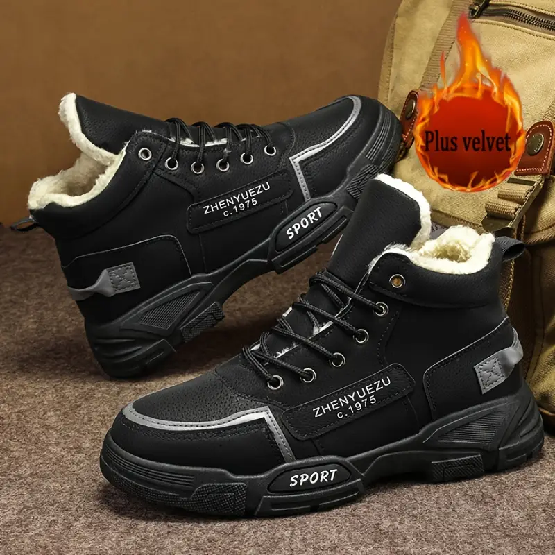 Men's Thermal Insulated Winter Snow Boots - Plush Fleece Lining with Striped Design