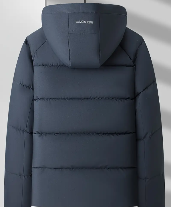 Men's Heavy-Duty Winter Jacket - Hooded Coat with Zippered Front in Beige/Brown Two-Tone