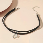 Elegant Black Rope Double Layer Choker with Moon Pendant