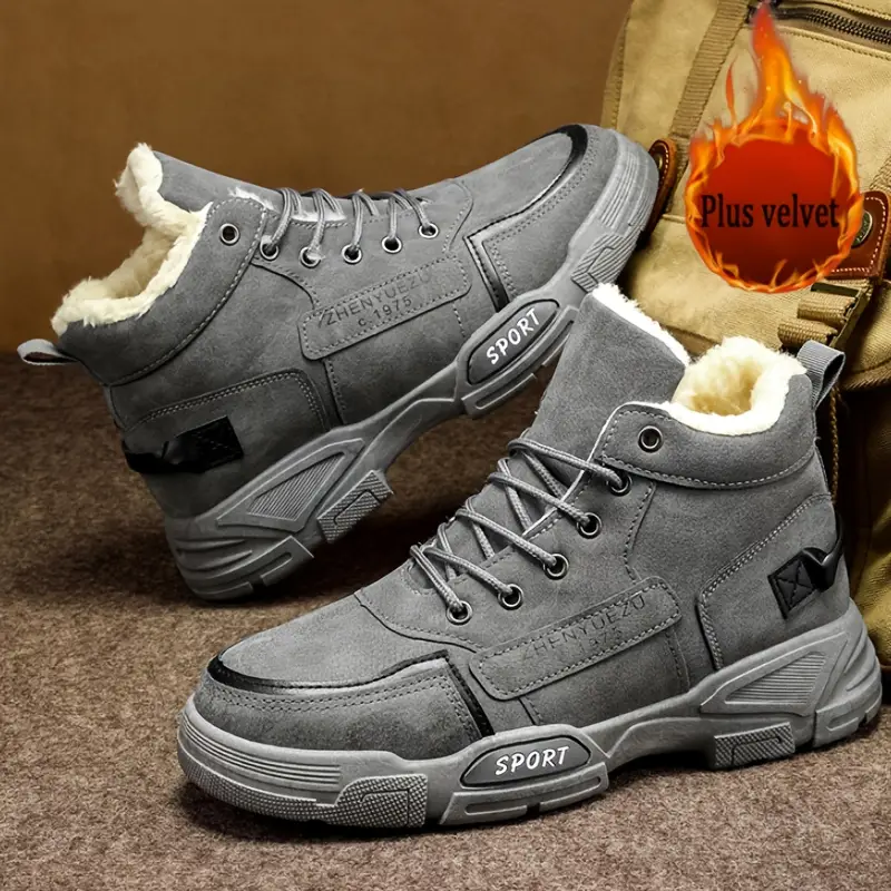 Men's Thermal Insulated Winter Snow Boots - Plush Fleece Lining with Striped Design