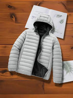 Men's Lightweight Hooded Winter Jacket - Full-Zip Coat with No Bulk Design