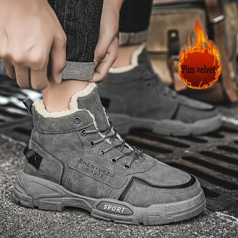 Men's Thermal Insulated Winter Snow Boots - Plush Fleece Lining with Striped Design