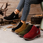 Women's Chunky Heel Ankle Boots - Retro British Style with Side Zipper