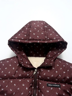 Girls' Winter Warm Hooded Jacket - Elegant Burgundy & White Floral Coat