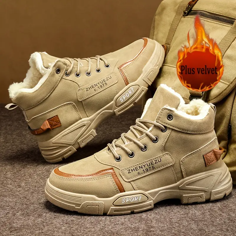 Men's Thermal Insulated Winter Snow Boots - Plush Fleece Lining with Striped Design