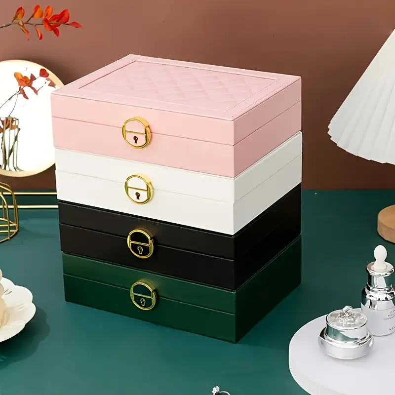 Luxury Faux Leather Jewelry Box - Large Capacity Organizer with Lock & Soft Drawers