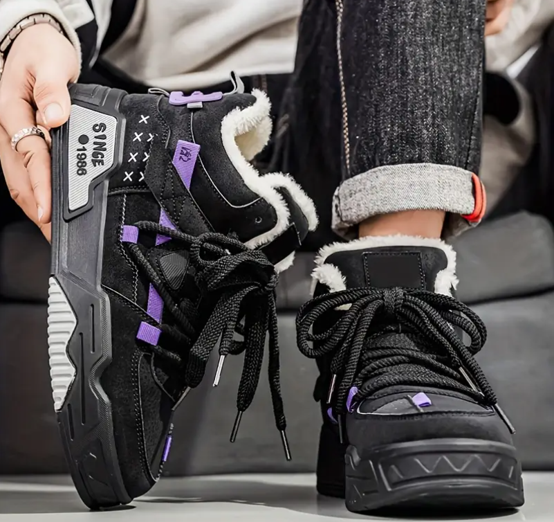 Men's High-Top Winter Snow Boots - Thick Non-Slip Rubber Sole with Warm Lining & Lace-Up Support