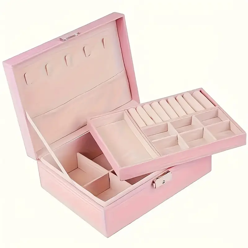 Luxury Faux Leather Jewelry Box - Large Capacity Organizer with Lock & Soft Drawers