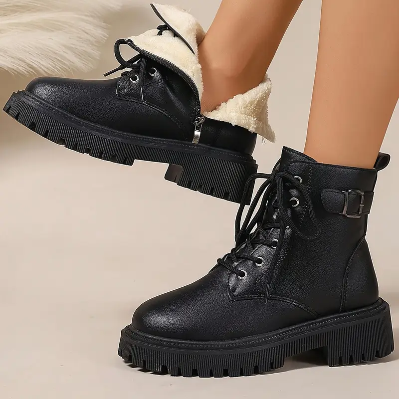 Trendy Women's Winter Boots - Plush Fleece Lined Ankle Boots
