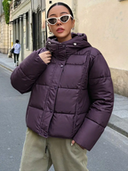 Women's Hooded Winter Jacket - Loose Fit Lined Coat with Front Pockets