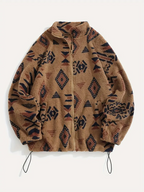 Aztec Pattern Fuzzy Jacket, Casual Zip Up Outwear For Winter & Fall