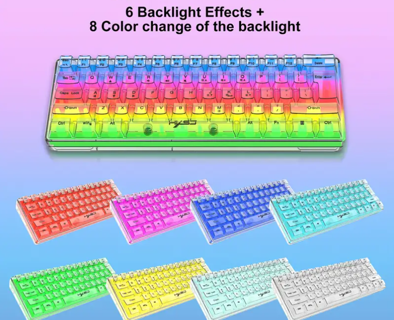 61-Key Fully Transparent Wired Gaming Keyboard with RGB Backlight - Ultra-Compact 60% Mini Keyboard
