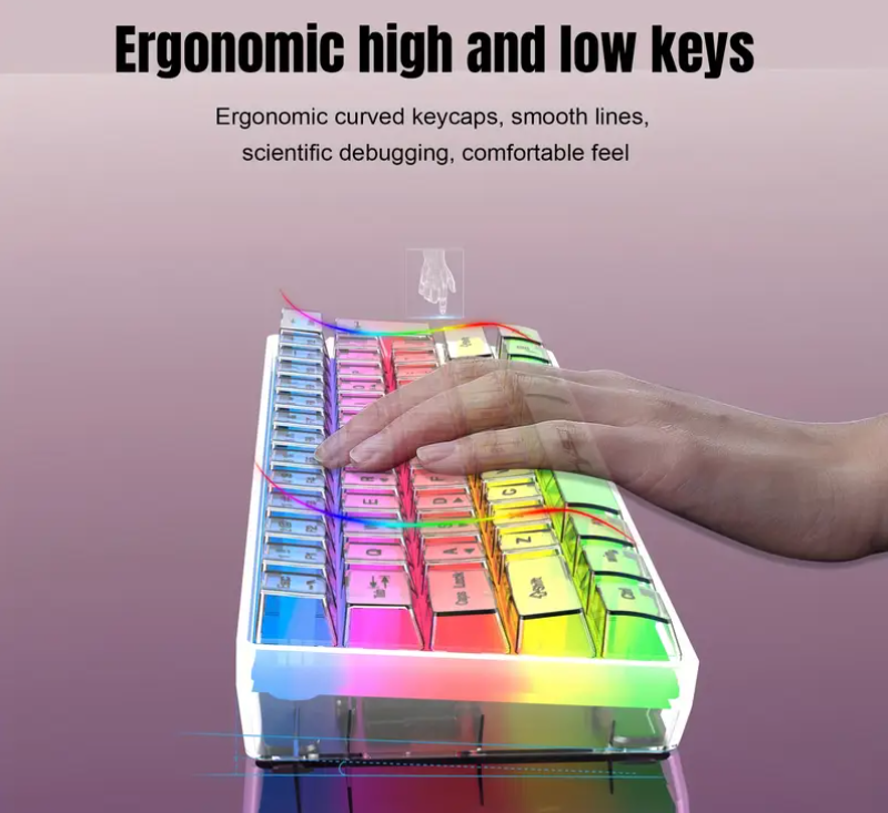 61-Key Fully Transparent Wired Gaming Keyboard with RGB Backlight - Ultra-Compact 60% Mini Keyboard