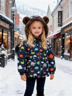Girls' Reversible Hooded Winter Jacket - Two-in-One Coat with Animal Print
