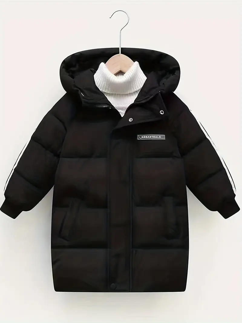 Fashionable Thickened Mid-Length Hooded Jacket for Kids Ages 3-14