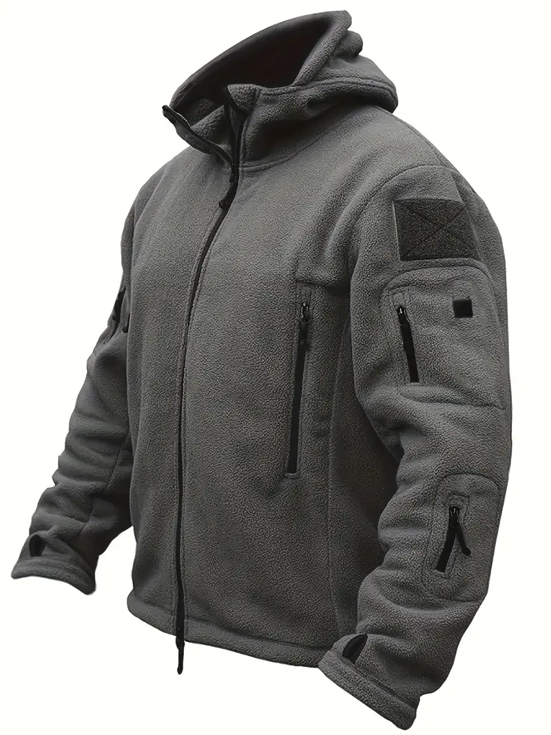 Men's Fleece Jacket - Warm Winter Hooded Zip-Up Sweatshirt with Pockets