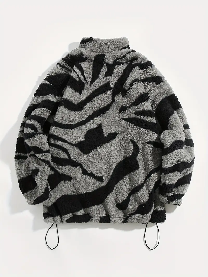 Aztec Pattern Fuzzy Jacket, Casual Zip Up Outwear For Winter & Fall