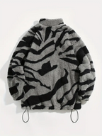 Aztec Pattern Fuzzy Jacket, Casual Zip Up Outwear For Winter & Fall