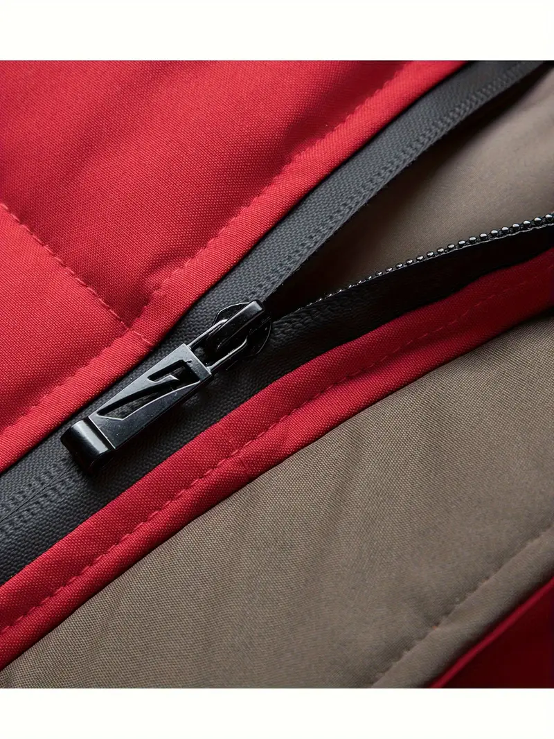 Men's Heavy-Duty Winter Jacket - Hooded Coat with Zippered Front in Beige/Brown Two-Tone