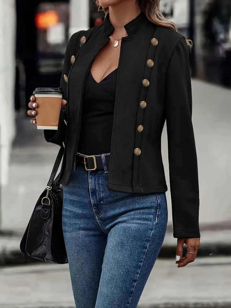 Elegant Women's Vintage-Inspired Long Sleeve Jacket - Double Breasted Detail
