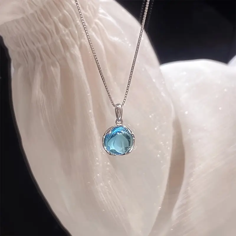 Elegant Blue Gemstone Pendant Necklace - Turquoise with Sparkling Accents