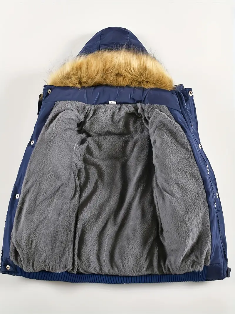 Boys' Casual Hooded Winter Coat - Fleece-Lined Zip-Up Jacket