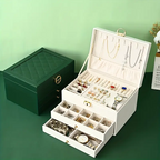 Luxury Faux Leather Jewelry Box - Large Capacity Organizer with Lock & Soft Drawers